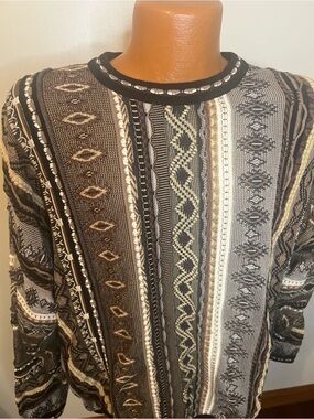 Tundra Men's Vintage 1990’s Sweater 3D Knit Coogi Style Large Neutral Tones 3D